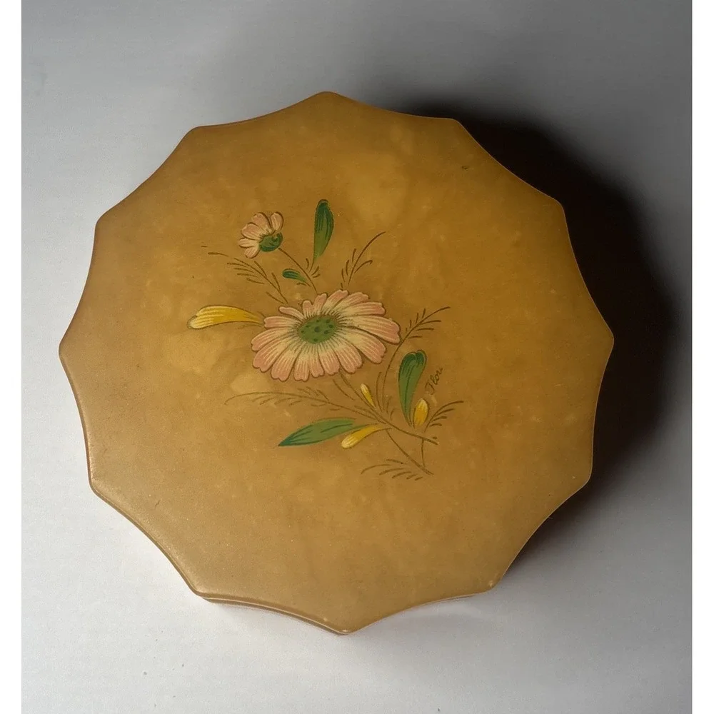 Alabaster Trinket Box Vintage Hand Carved Hinged Round Made In Italy